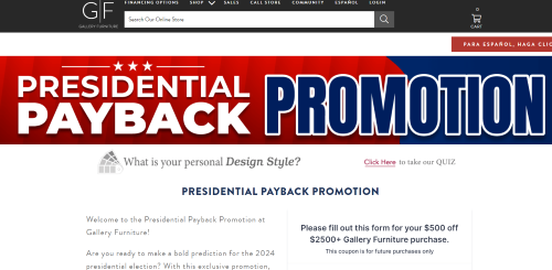 Gallery Furniture lets customers bet on winning party of upcoming presidential election