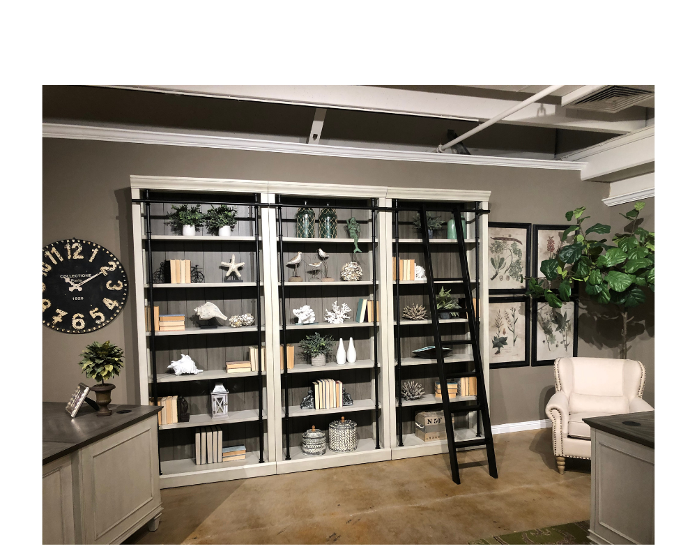 Martin Furniture's top-selling book shelf now comes in a chic white and gray finish. martinfurniture.com